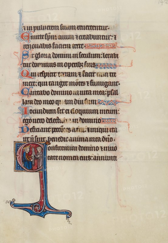 Initial C: Pharaoh Handing a Key to David; Bute Psalter, text and illumination about 1285. Creator: Bute Master.