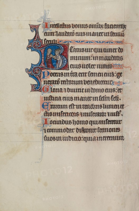 Initial B: A Man Distributing Bread; Bute Psalter, text and illumination about 1285. Creator: Bute Master.