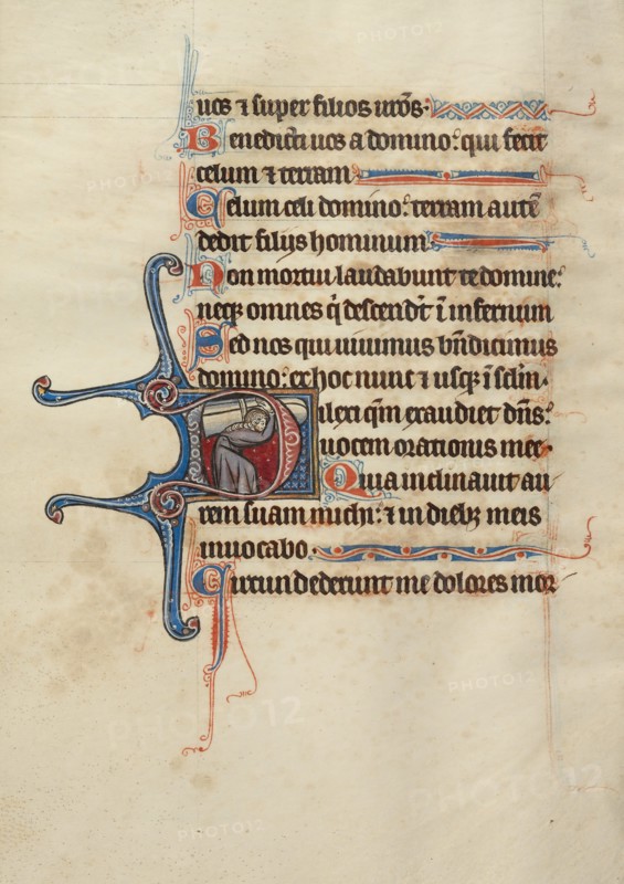 Initial D: Samson Carrying the Gates; Bute Psalter, text and illumination about 1285. Creator: Bute Master.