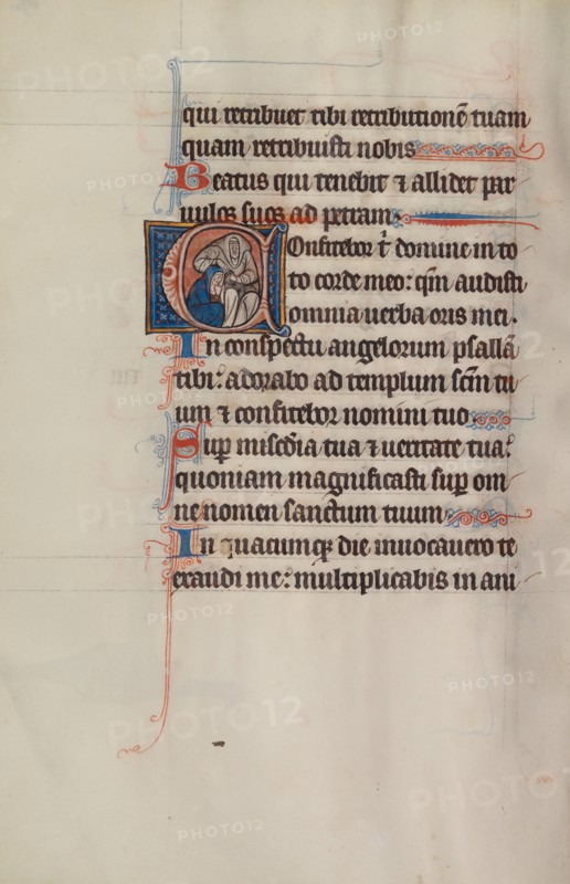 Initial C: A Woman Confessing to a Friar; Bute Psalter, text and illumination about 1285. Creator: Bute Master.