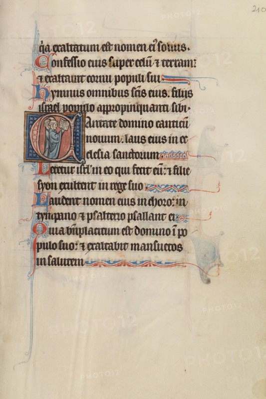 Initial C: Three Clerics Singing From a Book; Bute Psalter, text and illumination about 1285. Creator: Bute Master.