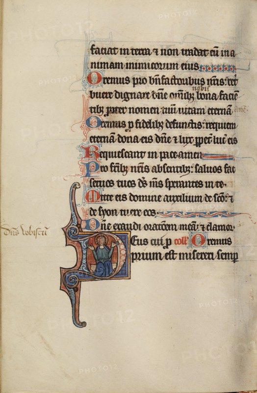 Initial D: The Lord Enthroned with Hands Open; Bute Psalter, text and illumination about 1285. Creator: Bute Master.