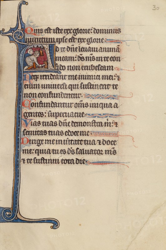 Initial A: Two men beating the ground with mallets; Bute Psalter, text and illumination about 1285. Creator: Bute Master.