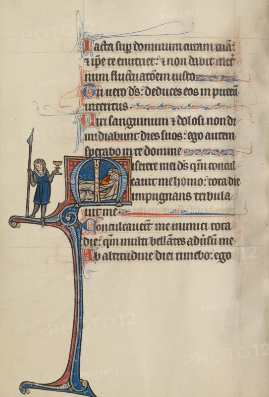 Initial M: David's Theft of the Spear and Chalice; Bute Psalter, text and illumination about 1285. Creator: Bute Master.