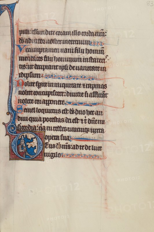 Initial D: David as a Knight Holding a Sword; Bute Psalter, text and illumination about 1285. Creator: Bute Master.