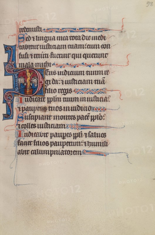 Initial D: People Worshipping a Golden Calf; Bute Psalter, text and illumination about 1285. Creator: Bute Master.