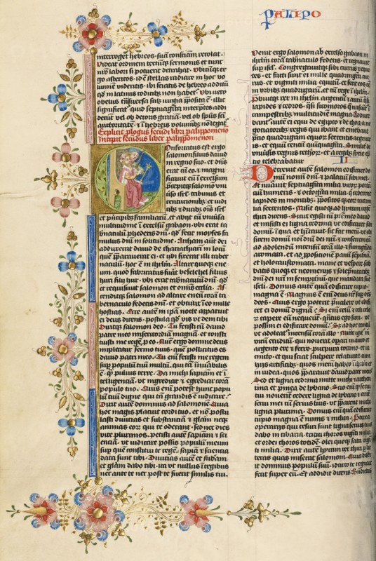 Initial C: Solomon with a Swordbearer; Bible, about 1450. Creator: Circle of Stefan Lochner.
