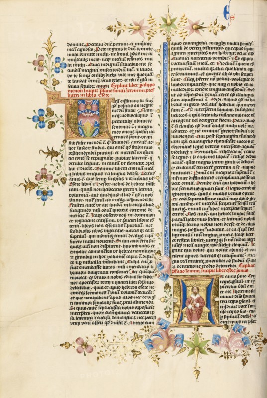 Initial I: King Cyrus Enthroned; Bible, about 1450. Creator: Circle of Stefan Lochner.