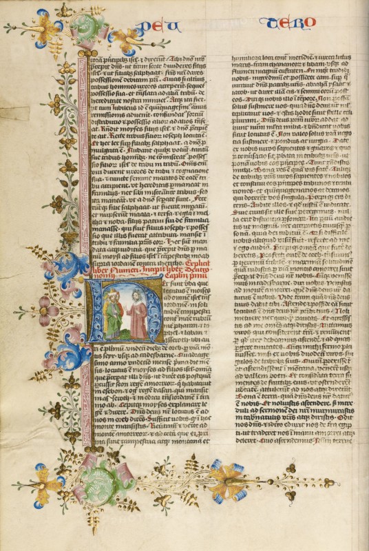 Initial H: Moses Speaking to the Israelites; Bible, about 1450. Creator: Circle of Stefan Lochner.