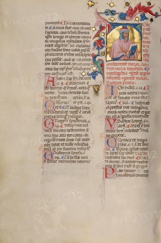 Initial T: Bust Portrait of a Bearded Man; Compendium moralium notabilium, early 15th century. Creator: Cristoforo Cortese.