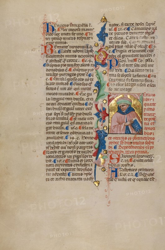 Initial T: Bust Portrait of a Man; Compendium moralium notabilium, early 15th century. Creator: Cristoforo Cortese.
