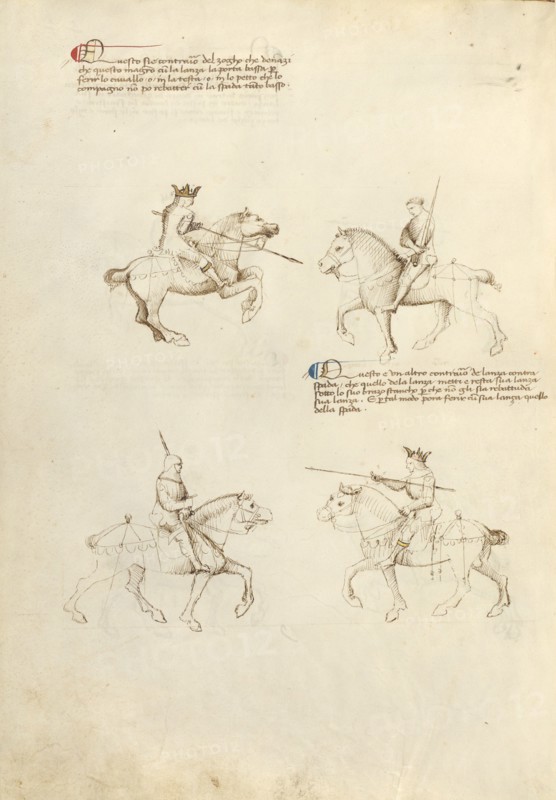 Equestrian Combat with Lance and Sword; Fior di Battaglia, about 1410. Creator: Fiore Furlan dei Liberi da Premariacco.