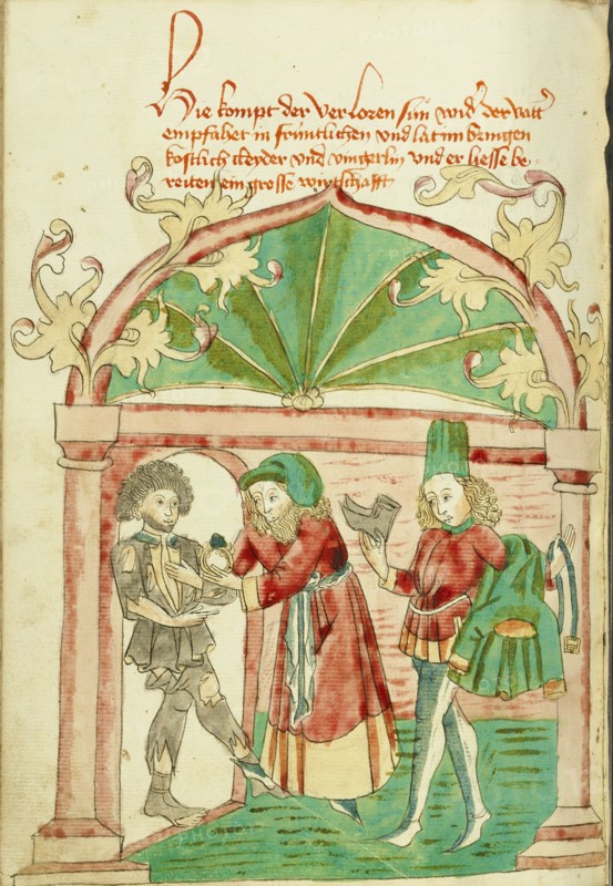 The Return of the Prodigal Son; Barlaam und Josaphat, 1469. Creators: Hans Schilling, Diebolt Lauber.
