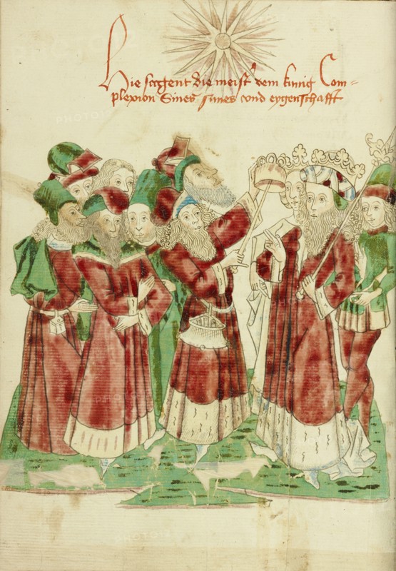 The Royal Couple with Astrologists; Barlaam und Josaphat, 1469. Creators: Hans Schilling, Diebolt Lauber.