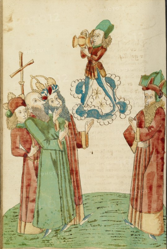 King Avenir, Josaphat, and the Pagan Scholars Behold an Image of Bacchus, 1469. Creators: Hans Schilling, Diebolt Lauber.
