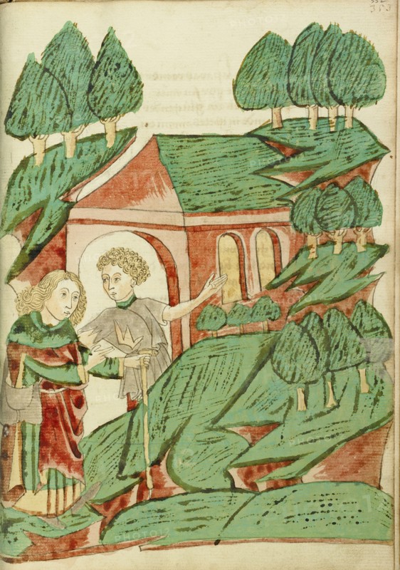 Josaphat meets a Hermit; Barlaam und Josaphat, 1469. Creators: Hans Schilling, Diebolt Lauber.