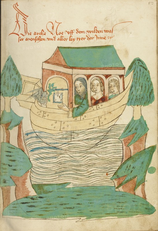 The Dove Returning to Noah's Ark; Barlaam und Josaphat, 1469. Creators: Hans Schilling, Diebolt Lauber.
