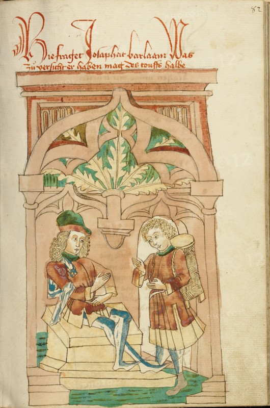Josaphat and Barlaam in Conversation; Barlaam und Josaphat, 1469. Creators: Hans Schilling, Diebolt Lauber.