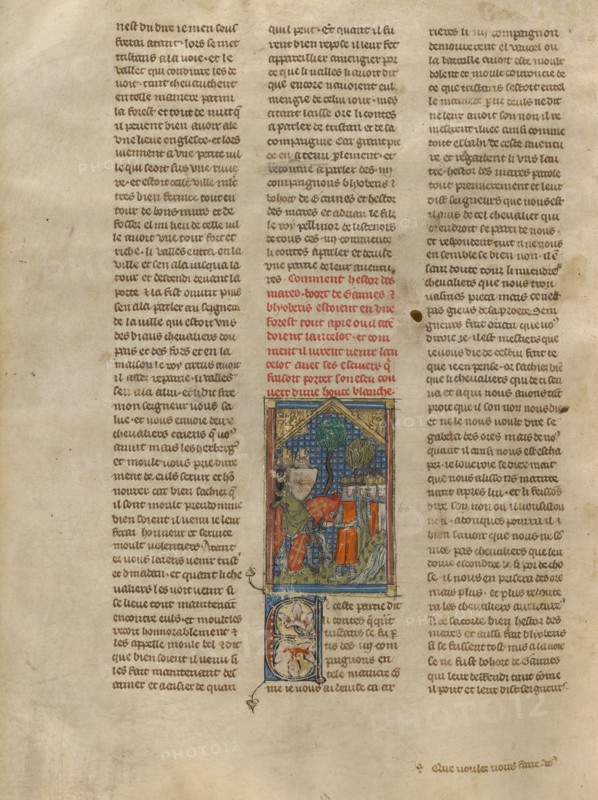 Lancelot Meeting Hector, Bohort, Blioberis, and Driant, about 1320-1340. Creator: Jeanne de Montbaston.