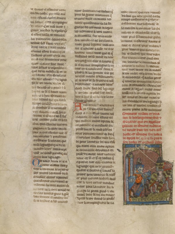 Tristan and Pelinor Departing on Horseback, about 1320-1340. Creator: Jeanne de Montbaston.