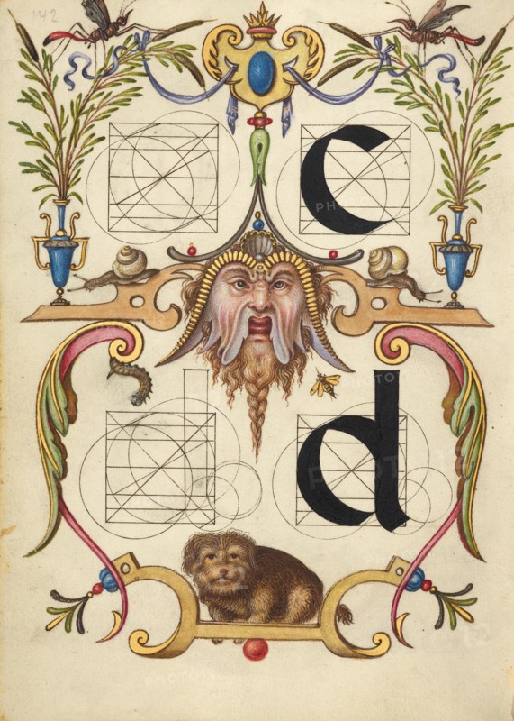 Guide for Constructing the Letters c and d; Mira calligraphiae monumenta, about 1591-1596. Creator: Joris Hoefnagel.