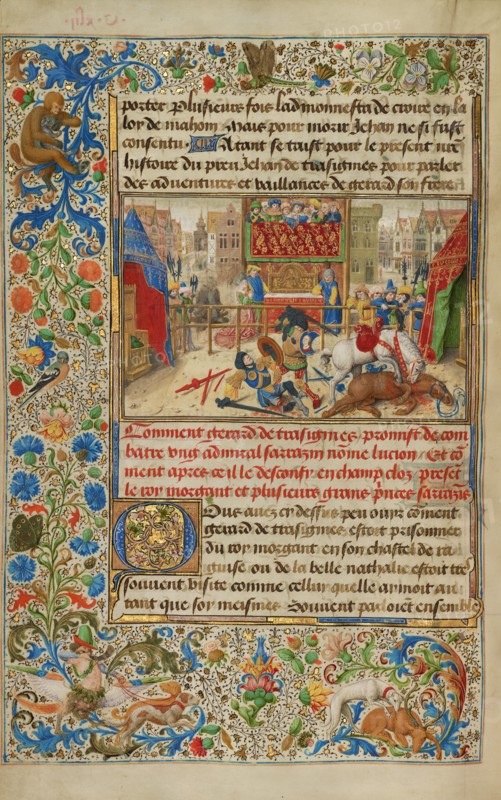 A Judicial Duel Between Gillion's Son Gerard and the Emir Lucion, 1464. Creators: Lieven van Lathem, David Aubert.