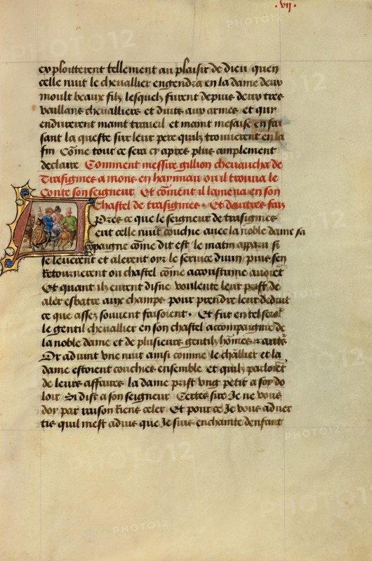 Initial A: The Count and Countess of Hainaut Setting Out on Horseback, 1464. Creators: Lieven van Lathem, David Aubert.