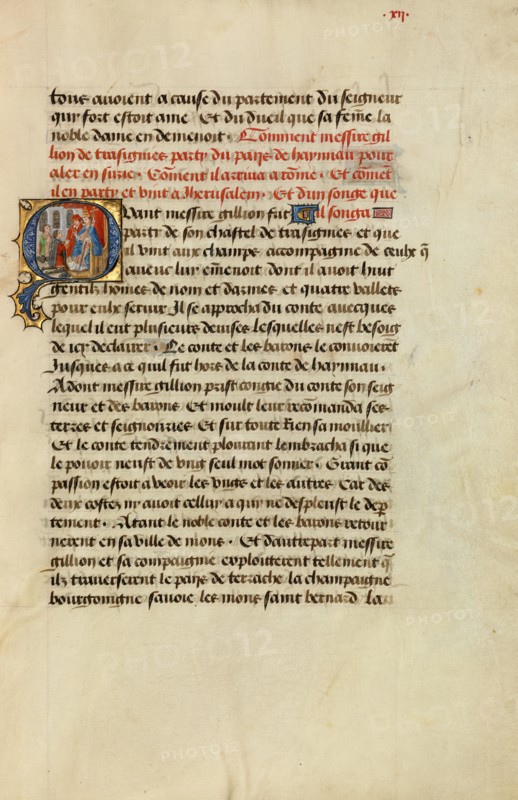 Initial Q: Gillion Receiving the Pope's Blessing; Roman de Gillion de Trazegnies, 1464. Creators: Lieven van Lathem, David Aubert.