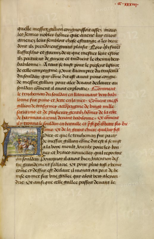 Initial A: The Sultan Embracing Gillion; Roman de Gillion de Trazegnies, 1464. Creators: Lieven van Lathem, David Aubert.