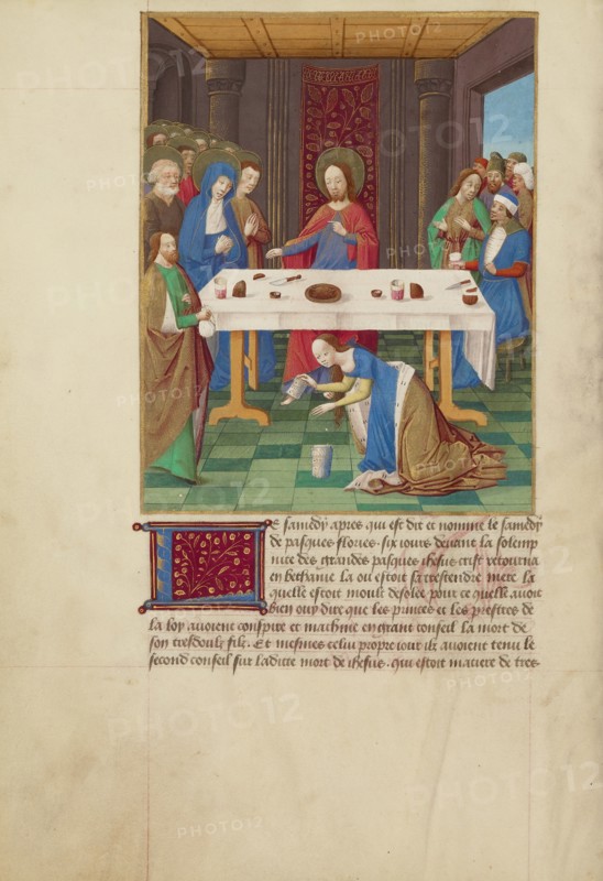 Mary Magdalene and Martha Inviting Christ and the Virgin to Dinner at the Home..., about 1480-1490. Creators: Master of Guillaume Lambert, Workshop of Master of Guillaume Lambert.