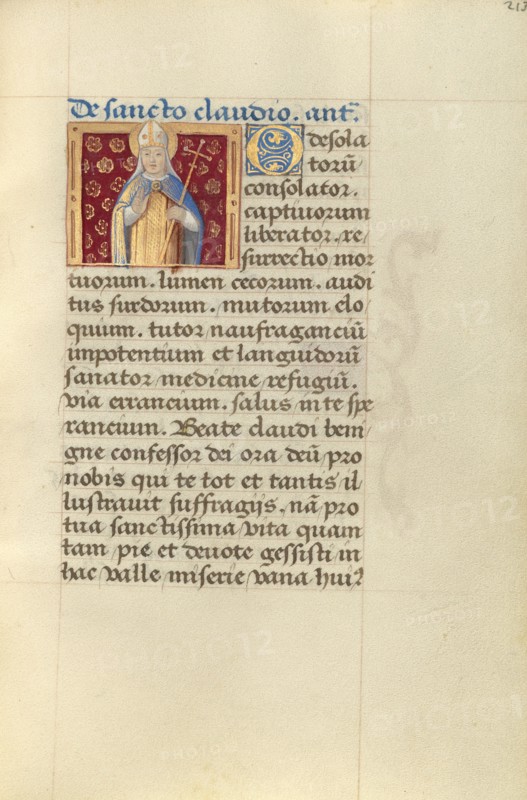 Saint Claudius; Poncher Hours, about 1500. Creator: Master of Jacques de Besancon.