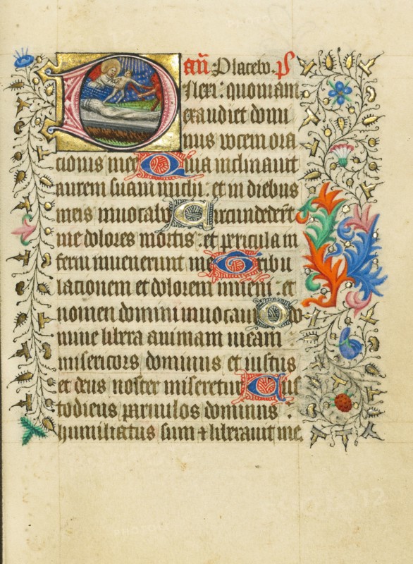 Initial D: An Angel and Devil Disputing the Soul of a Dead Man; Book of Hours, about 1430-1440. Creator: Fastolf Master.