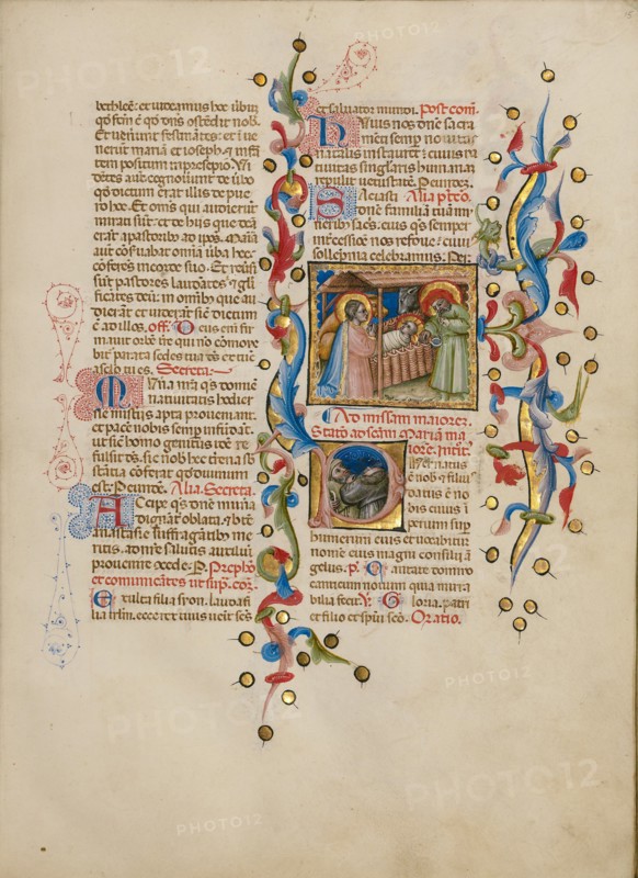 The Adoration of the Christ Child: Initial P: Two Shepherds; Missal, between about 1389 and 1400. Creator: Master of the Brussels Initials.