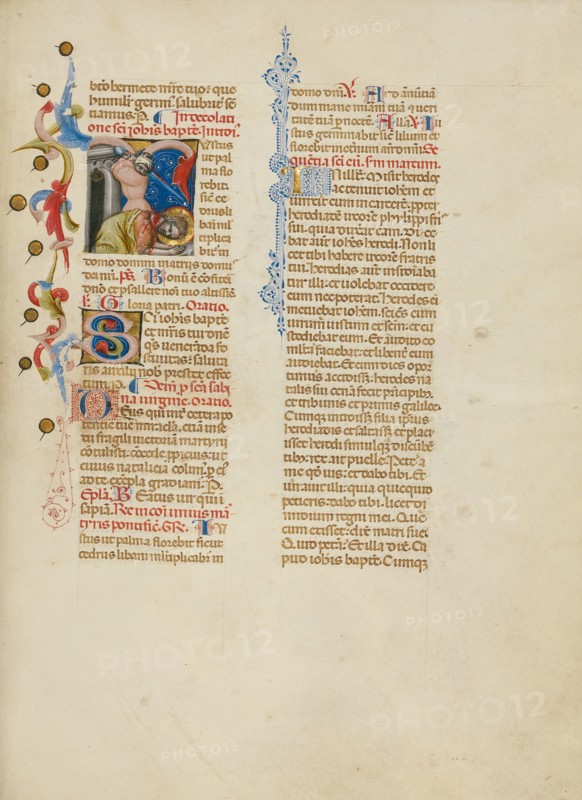 Initial J: The Beheading of Saint John the Baptist; Missal, between about 1389 and 1400. Creator: Master of the Brussels Initials.