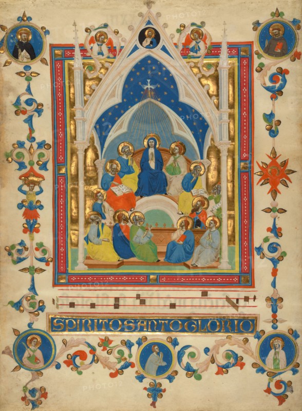 Pentecost; Leaf from the Laudario of Sant' Agnese, about 1340. Creator: Master of the Dominican Effigies.