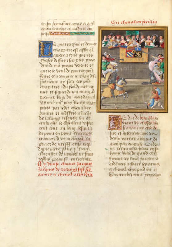 Jacques de Lalaing Jousting with the Sicilian Knight before the Duke of Burgundy, about 1530. Creator: Master of the Getty Lalaing.