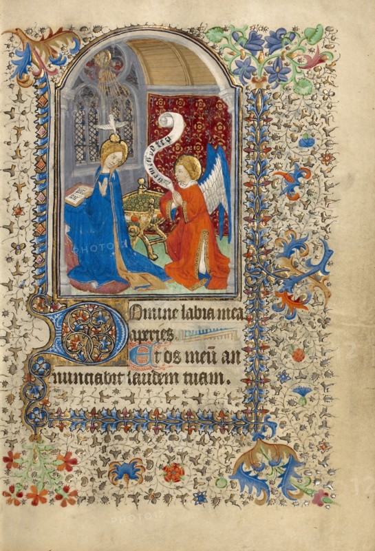 The Annunciation; Book of Hours, about 1420-1430. Creator: Master of the Harvard Hannibal.