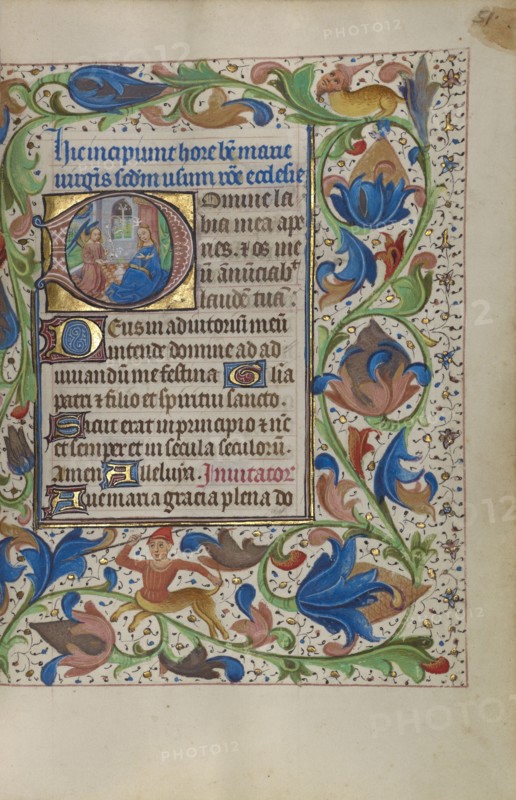 Initial D: The Annunciation; Book of Hours, about 1450-1455. Creator: Master of the Lee Hours.