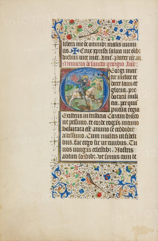 Initial G: Saint George and the Dragon; Llangattock Hours, 1450s. Creator: Master of the Llangattock Hours.