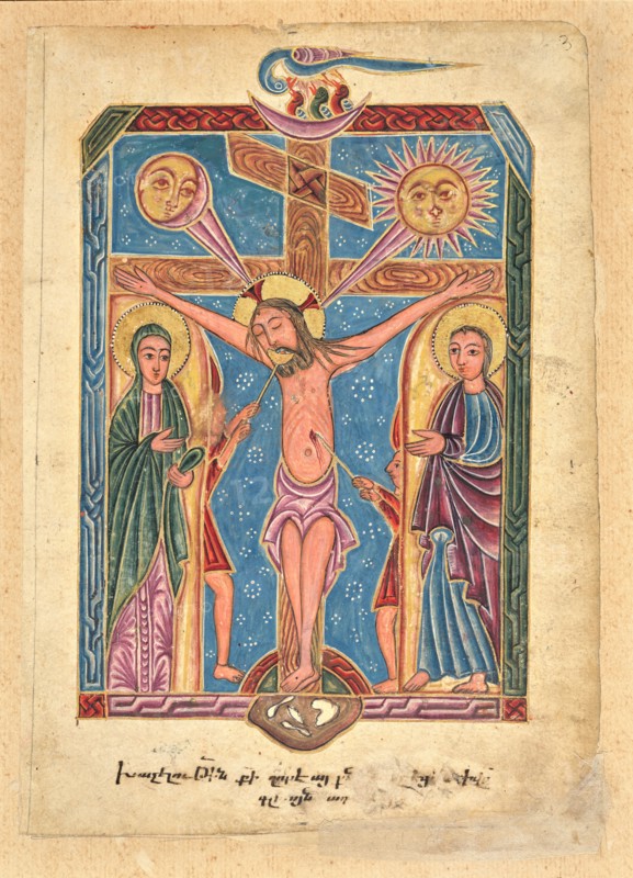 Leaf from Ms. Ludwig II 7 with The Crucifixion, 1615. Creator: Mesrop of Khizan.