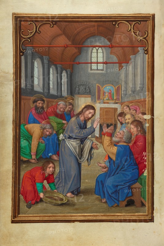 Christ Washing the Apostles' Feet; Prayer Book of Cardinal Albrecht of Brandenburg, about 1525-1530. Creator: Simon Bening.