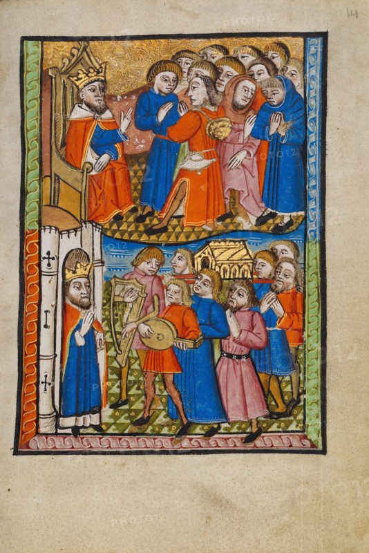 David Bringing the Ark of the Covenant to Jerusalem; Illustrated Vita Christi..., about 1480-1490. Creator: Unknown.