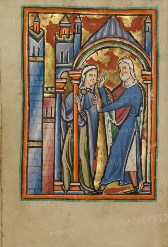 The Meeting at the Golden Gate; Illustrated Vita Christi, with devotional..., about 1190-1200. Creator: Unknown.