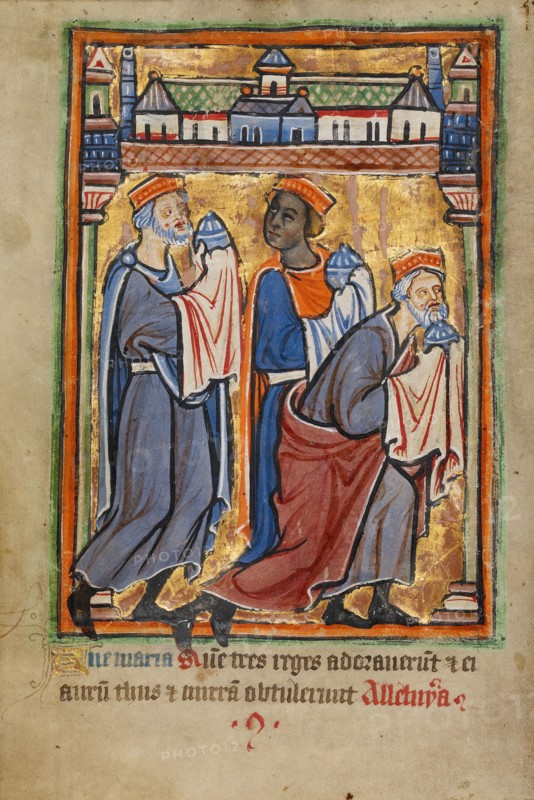 The Adoration of the Magi; Illustrated Vita Christi..., about 1190-1200; text added about 1480-1490. Creator: Unknown.