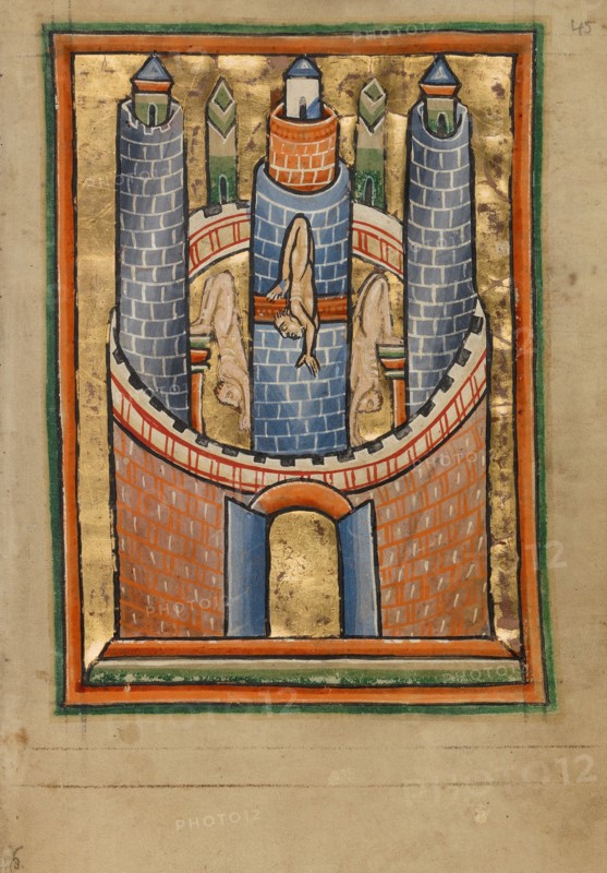 Egypt: The Fall of Pagan Idols; Illustrated Vita Christi, with devotional..., about 1190-1200. Creator: Unknown.