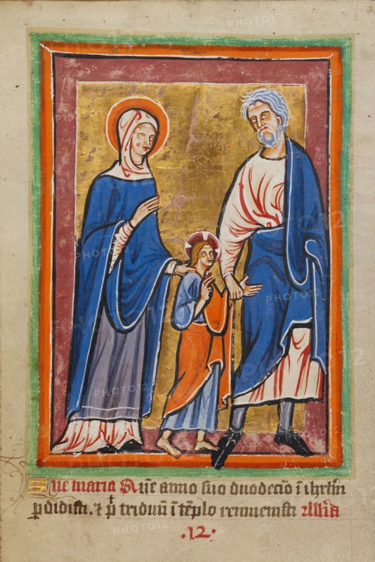 Christ Led to Jerusalem by Mary and Joseph, about 1190-1200; text added about 1480-1490. Creator: Unknown.