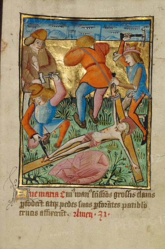 Christ Nailed to the Cross; Illustrated Vita Christi, with devotional supplements, about 1480-1490. Creator: Unknown.