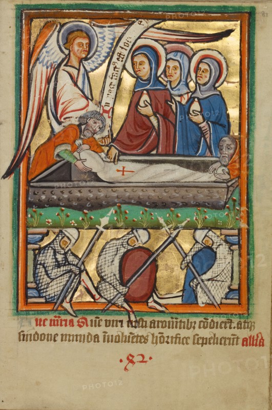 The Three Maries at the Sepulchre, about 1190-1200; text and illumination added about 1480-1490. Creator: Unknown.