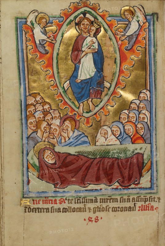 The Death of the Virgin; Illustrated Vita Christi..., about 1190-1200; text added about 1480-1490. Creator: Unknown.