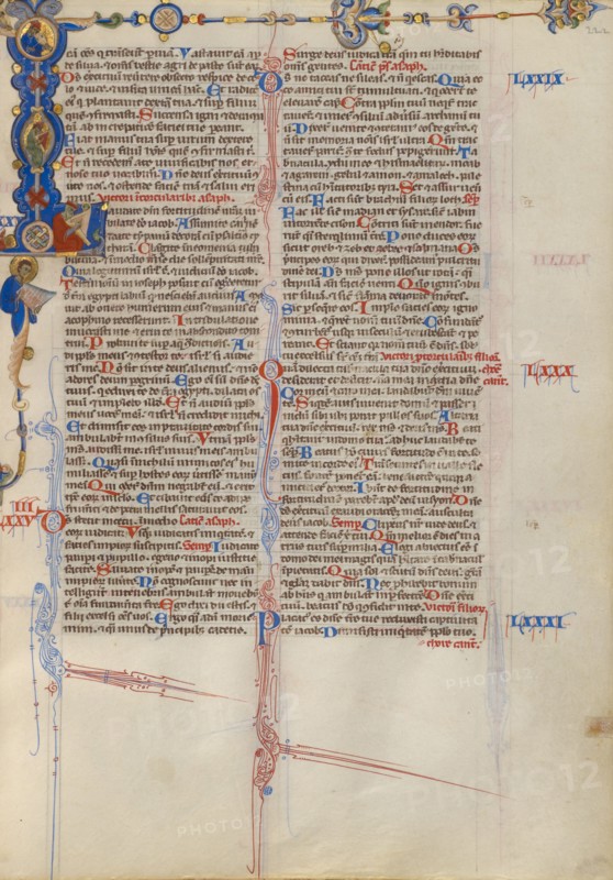 Initial L: David Playing the Harp; Abbey Bible, about 1250-1262. Creator: Unknown.